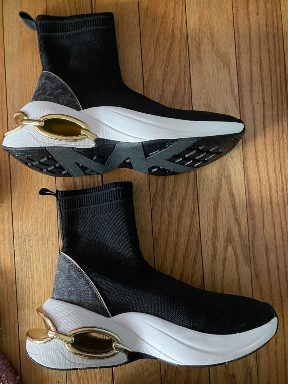 Michael Kors TONI Stretch Knit And Empire Black Monogram Sock Sneaker - Size 5.5